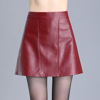 AUDDE 2019秋季新款女装新品半身裙女小皮裙韩版显瘦高腰PU皮短裙A字裙大码 KKAZR6022 红色 XXL/30