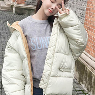 米兰茵（MILANYIN）女装 2019年秋冬新款棉服学生中长款面包服韩版大码外套NYml346 白色 XS