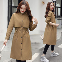 沫欣 风衣女2019秋冬新品纯色半高领中长款显瘦修身简约气质长袖大衣外套 yzXLGD1941q 卡其色 XL