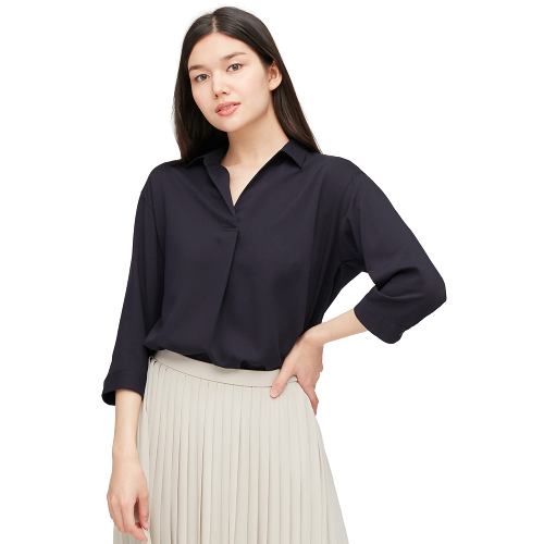 女装 花式半开领衬衫(七分袖) (优衣库云朵衫)429414