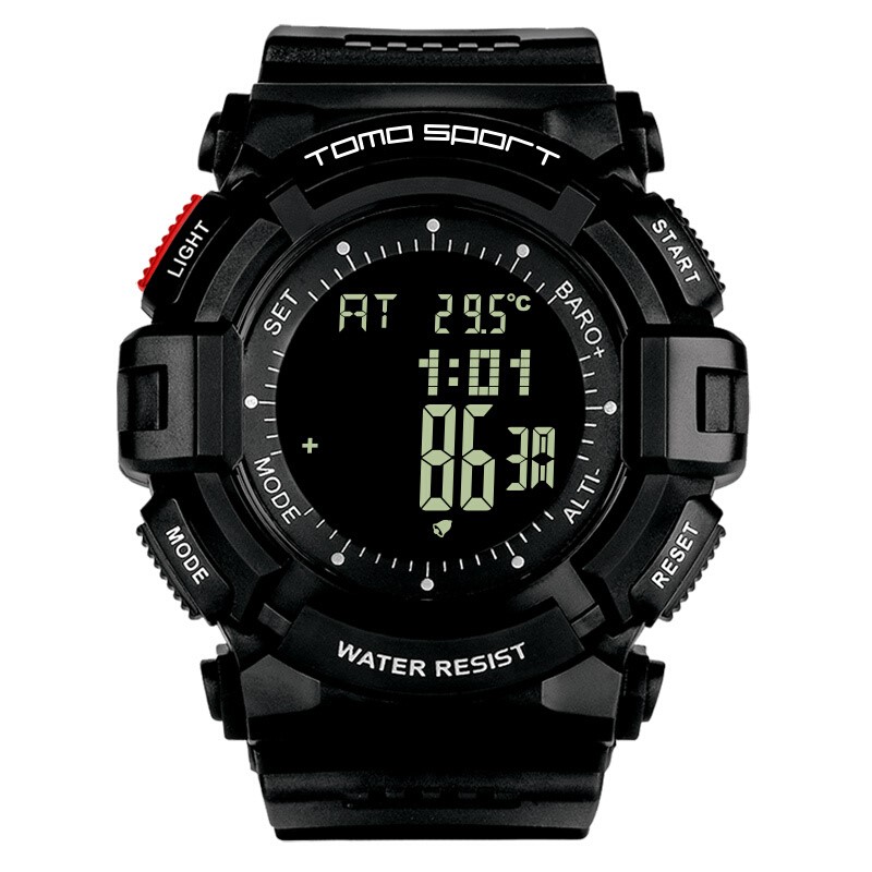天摩(TOMO)手表尖峰系列电子男士登山海拔运动手表T101B03 黑底单红键 48mm 黑色 黑色