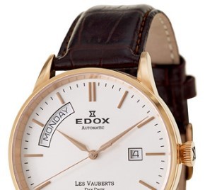 EDOX 依度 Les Vauberts系列 Day Date 83007-37R-AIR 男款机械表 40mm 银色 棕色 皮革