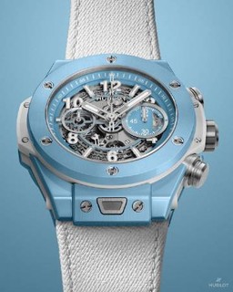 HUBLOT 宇舶 BIG BANG系列 男士自动机械手表 45mm 蓝色 白色织物边带 圆形