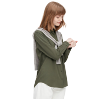 UNIQLO 优衣库 女士纯色花式长袖衬衫429413 墨绿色M