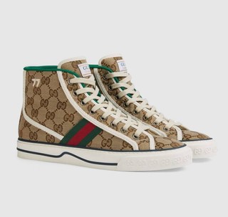 GUCCI 古驰 Tennis 1977系列女士经典GG高帮帆布鞋