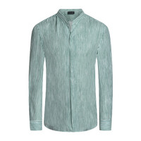 EMPORIO ARMANI阿玛尼奢侈品男士时尚简约条纹拼撞亚麻休闲衬衫 21SMQL-211F2 GREEN-013 XL