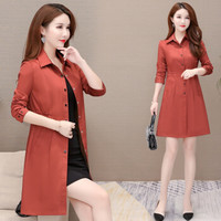 BANDALY 2019秋季新品女装风衣女中长款纯色休闲韩版洋气薄款外套 KKWH1130 红色 XL