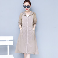 沫欣 2019夏季新品女装风衣女韩版连帽中长款宽松大码透气防晒服薄款外套 zx1AF11-777 卡其色 XL