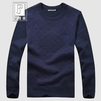 吉普盾2019秋冬新款男士毛衣韩版长袖针织衫圆领时尚休闲潮流打底衫男装 紫色 L(175/92A)