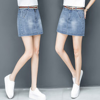 BANDALY 2019夏季女装新款牛仔半身裙裤高腰显瘦A字裤裙显瘦短裙裤子 HZDF111-807 浅蓝色 XXXL/31