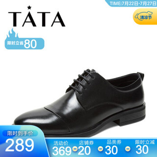 Tata/他她专柜同款男士休闲皮鞋英伦风百搭商务德比鞋单鞋QCF01CM9 黑色 39 *2件
