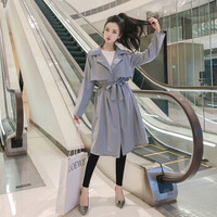 沫欣 风衣女2019秋季新品女装韩版宽松翻领腰带收腰显瘦中长款大衣外套 zx1328-2899 蓝色 XL