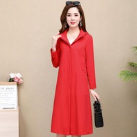 BANDALY 2019秋季新品女装风衣女外套中长款洋气高贵过膝阔太太连帽流行大衣 KKWH1823 红色 XL