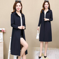 BANDALY 2019秋季新品女装风衣女外套中长款洋气高贵过膝阔太太连帽流行大衣 KKWH1823 深蓝色 2XL