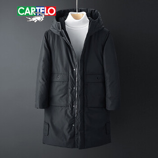 卡帝乐鳄鱼(CARTELO)羽绒服男中长款新品2019冬季保暖休闲加厚连帽羽绒服外套 黑色 M