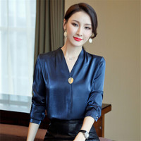 瑜珏（YuJue）心机衬衫上衣女 2019秋季新品韩版设计感复古港味亮丝衬衣 QJYY892 蓝色 S