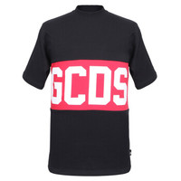 GCDS 男士黑色棉质字母图案短袖T恤衫 CC94U020079 02  S码