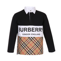 BURBERRY 巴宝莉/博柏利 奢侈品童装 男童黑色棉质格纹长袖POLO衫 80123931 14Y/14岁/164cm