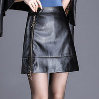 AUDDE 2019秋季新款女装新品半身裙女韩版显瘦皮裙女高腰A字裙大码黑色包臀裙子 KKAZR6339 黑色 XXXL/31