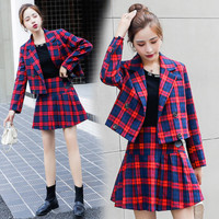 AUDDE 2019秋季新款女装新品半身裙女早秋款潮洋气时尚格纹长袖气质裙子两件套装 HZ4039-5202 红色 M