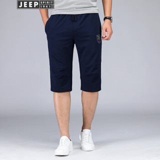 吉普(JEEP)短裤男运动休闲青年男士棉质五分裤2019夏季新品男装TR0001 蓝色 XL