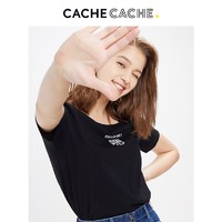 CacheCache纯棉t恤女装2019新款潮夏古着感少女上衣港味印花短袖