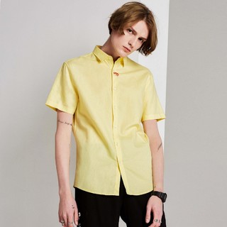 马克华菲商场同款夏季新款韩版纯色麻男士衬衫 L 柠檬黄470