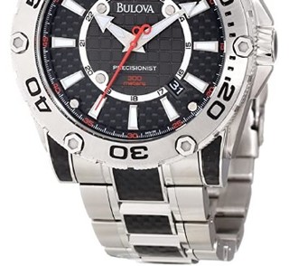 BULOVA 宝路华 Precisionist 系列 96B156 男款运动腕表 46mm 黑色 黑色/银色 PVD镀黑不锈钢/不锈钢