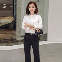 米兰茵（MILANYIN）女装 2019年新款秋女工作服正装职业修身百搭甜美衬衫 NYml147 白色衬衣 4XL