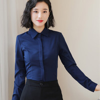 米兰茵（MILANYIN）女装 2019新款秋季衬衫女工作服正装职业修身衬衣女装OL NYml163 蓝色衬衫 2XL