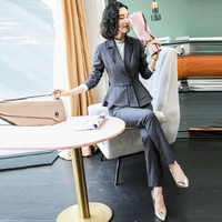 米兰茵（MILANYIN）女装2019小西装女中袖职业V领宽松工作服正装女装时尚 NYml189 裤套装 XL