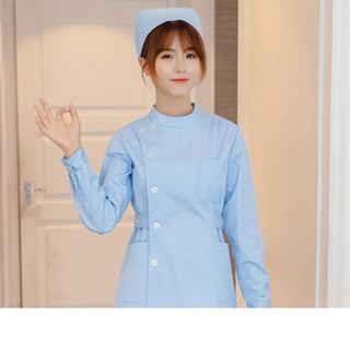 维迩旎 2019秋季新款女装护士服长袖短袖两件套圆领修身分体套装工作服 GZHNZK08 娃娃领蓝色长袖 XL