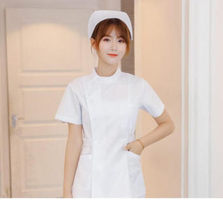 维迩旎 2019秋季新款女装护士服长袖短袖两件套圆领修身分体套装工作服 GZHNZK08 娃娃领白色短袖 S