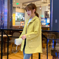 沫欣 风衣女2019秋冬新品学生ins风纯色加大码宽松连帽衫中长款长袖大衣外套 YJC8116917 黄色 L