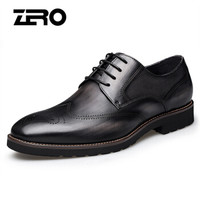 零度(ZERO)男士头层牛皮柔软舒适耐折布洛克商务时尚正装鞋子 Z93932 深灰 39码