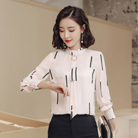 米兰茵（MILANYIN）女装 2019年新款秋工作服正装条纹百搭职业修身衬衫 NYml148 杏色衬衣 L