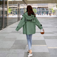 沫欣 风衣女2019秋冬新品帅气街头连帽后背字母印花中长款插肩袖大衣外套 YJC829A688Q 军绿 XL