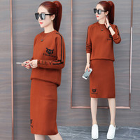 AUDDE 2019秋季新款女装新品针织衫女时尚半身裙两件套中长款针织连衣裙套装潮 ywH824 焦糖 M