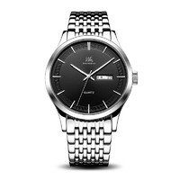 上海(SHANGHAI)手表 跃时系列时尚潮流双历石英钢带男表 NS0129黑 41mm 黑色 银色 不锈钢