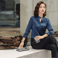 米兰茵（MILANYIN）女装 2019年新款秋工作服正装职业系扣修身百搭衬衫 NYml150 青色 衬衫 4XL