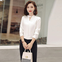 米兰茵（MILANYIN）女装 2019年新款秋工作服正装职业系扣修身百搭衬衫 NYml150 白色衬衫 4XL