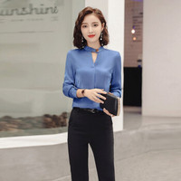 米兰茵（MILANYIN）女装 2019年新款秋工作服正装职业系扣修身百搭衬衫 NYml150 蓝色 衬衫 2XL