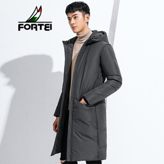 富铤 FORTEI 羽绒服男2019新品韩版修身帅气中长款潮流时尚男士连帽羽绒服外套男 LSKW7805 灰色 3XL