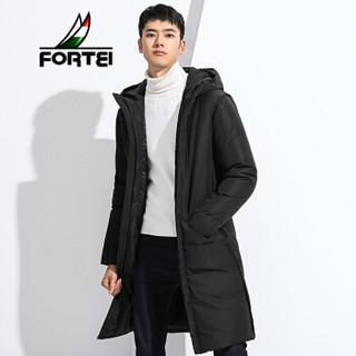 富铤 FORTEI 羽绒服男2019新品韩版修身帅气中长款潮流时尚男士连帽羽绒服外套男 LSKW7805 黑色 2XL