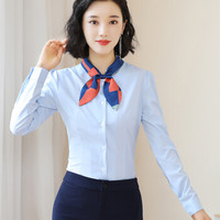 MAX WAY 女装 2019新款秋季衬衫女工作服正装职业修身衬衣女装OL NYml159 蓝色衬衫 S