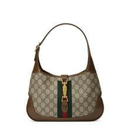 GUCCI 古驰 Jackie 1961系列女士拉链帆布条纹织带手提包 米色/乌木色小号