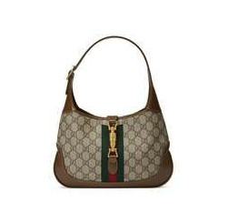 GUCCI 古驰 Jackie 1961系列女士拉链帆布条纹织带手提包 米色/乌木色小号