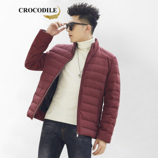 鳄鱼恤（CROCODILE）男士羽绒服 2019冬季新款青年时尚简约舒适保暖修身立领羽绒服 98880501 酒红 195/4XL