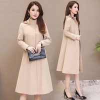 BANDALY 2019秋季新品女装风衣女连帽外套时尚韩版气质单排扣中长款流行外套 KKWH1833 卡其色 2XL