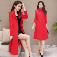 BANDALY 2019秋季新品女装风衣女连帽外套时尚韩版气质单排扣中长款流行外套 KKWH1833 红色 2XL